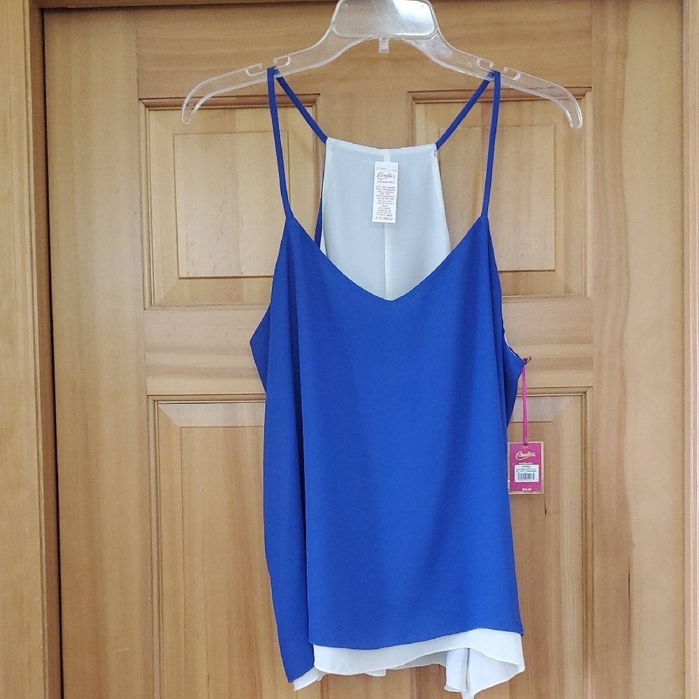 NWT Candies Blue/Cream Reversible Layered Women's Top sz Xl